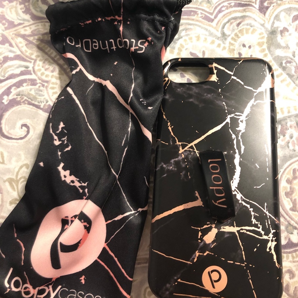 apple iphone8 rose gold/black marble phone case